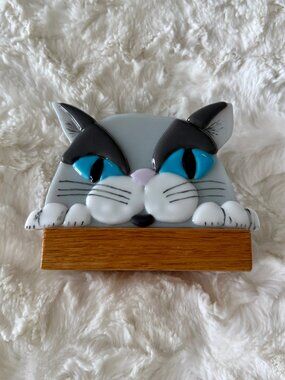 Artisan Handmade Fused Glass Cat Napkin Holder